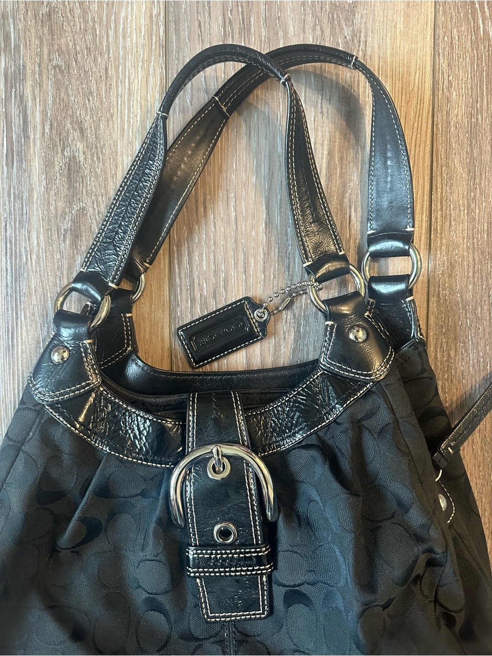 Coach Black SoHo Lynn Signature Hobo Bag with Buckle Accent - Picture 8 of 10